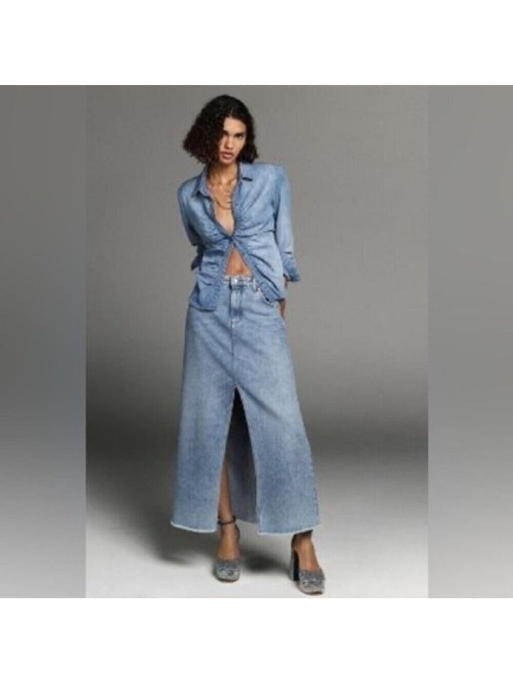 Anthropologie Pilcro Madi Denim Maxi Skirt Front Slit 28W - Picture 3 of 11